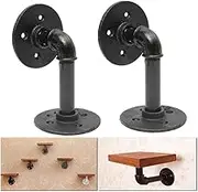 Stair Handrail 2 Pieces of Black Wrought Iron Tube Rack L-Shaped Bracket Retro Wall-Mounted Shelf Home Decoration Storage Rack Support Rail
