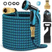 50FT Expandable Garden Hose, Flexible Expandable Garden Hose with 10 Functions Spray Nozzle, with 3/4" 1/2" Connectors, Durable Latex Water Hose Pipe for Watering and Washing