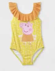 Toddler Girls' Peppa Pig Floral One Piece Swimsuit - Yellow - Size 2T