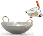 Iron Cooking Deep Wok Kadai Kadhai Frypan 1lt with Stainless Steel Puri Press