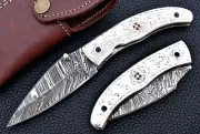 HUNTEX Custom Handmade Damascus 8 Inch Long White Copper Folding Pocket Knife