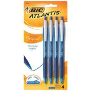 BIC Atlantis Retractable Ballpoint Pens Blue 4 Pack