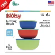 Nuby Baby Toddler Feeding 6 Bowls Set with Lids Covers Food Nesting Snack 6m+