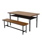 1x Dining Table +1x Bench Set Steel Home Kitchen Farmhouse Brown Levede