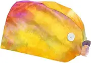 [FVQL] Scrub Caps Women, 2 Pieces Bouffant Caps with Sweatband, Printing Colorful Abstract