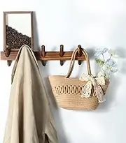 Rustic Wooden Wall Mounted Coat Rack, 5 Hooks, Solid Wood Construction (Carbonization, 5 Hooks)