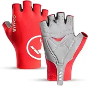 [SQUISHY DOT] Half Finger Road Cycling Gloves for Men and Women, Breathable Gel Padded Mountain Bike Riding Gloves with Anti-Slip Shock-Absorbing Pad, Red