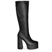 Wild Diva Retro High Platform Chunky Block Heel Knee Length Boots