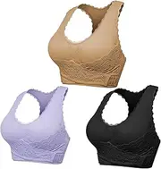 [XolngYYeng] Women Seamless Front Side Buckle Cross Lace Bra Comfy Wireless Shockproof Sport Bra