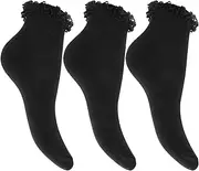 [COMFYLOT & KK TRADERS MCR LTD] 3 Pairs Girls Ruffled Trim Frilly Lace Top Soft Cotton Rich Back to School Ankle Trainer Socks