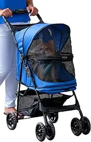 Pet Gear No-Zip Happy Trails Pet Stroller for Cats/Dogs, Zipperless Entry, Easy Fold with Removable Liner, Storage Basket + Cup Holder, Sapphire