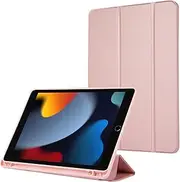 Tablet Case Cover Compatible with iPad 10.2 Inch 2021/2020/2019, Compatible with iPad 9th/8th/7th Generation Case with Pencil Holder,Trifold Stand Smart Cover with Soft TPU Back, Auto Sleep/Wake(Pink)