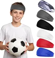 WY LIGHTING LEVEL 6 Pcs Kids Sports Sweatbands Boys Girls Soccer Absorbing Headbands Soft Moisture Wicking Hairband Sweat Band for Basketball Tennis Baseball Football Running Workout