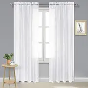 [DWCN] Sheer Curtains White Semi Transparent Voile Rod Pocket Curtains for Bedroom and Living Room,132 x 214 cm Long, Set of 2 Panels
