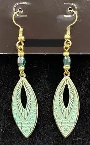 Verdigris Bronze Tone Art Deco Inspired & Green Crystal Earrings by Neanie-Bot