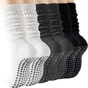 [HOTIAN] Slouch Grip Pilates Socks for Women, 3 Pairs Non Slip Yoga Grippy Scrunch Long Socks for Barre Ballet Dance Workout