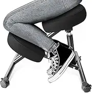 Ergonomic Kneeling Chair, Adjustable Stool for Home and Office with Thick Cushion and Flexible Seating Rolling casters for Effective Back Pain Relief (Black)