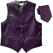 New Men's Formal Vest Tuxedo Waistcoat_necktie paisley dark purple prom wedding