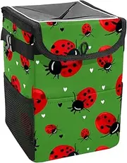 Car Trash Can with Lid and Storage Pockets Leak-Proof Organizer,Waterproof Garbage Can,Forest Red Animal Green