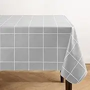 Elrene Home Fashions Windowpane Plaid Grid Water and Stain Resistant Vinyl Indoor/Outdoor Tablecloth with Flannel Backing, 60"x84" Rectangle, Gray