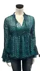 Arizona Jeans Teal Chiffon Bell Sleeve Boho Peplum Top Small NWT