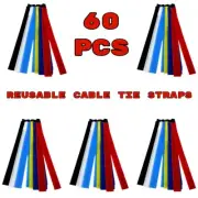 60Pcs 8.5" Color Cable Ties Wire Cord Straps Reusable Hook & Loop Bulk Lot