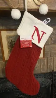 NWT Nicholas Square Christmas Stocking “N” $30 Red Embroidered