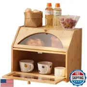 Bamboo Bread Box for Kitchen Bread Storage And Organizer Farmhouse Countertop
