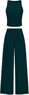 [PRETTYGARDEN] Spring Two Piece Sets For Women 2025 Ribbed Knit Crew Neck Sleeveless Tank Tops Wide Leg Pants Casual Lounge Set