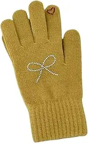 [JINZIJINYU] Winter Knitted Touchscreen Gloves Winter Hot Diamond Bowknot Gloves Touch Screen Separate Fingers Running Ski Gloves