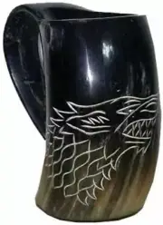 Antique Horn Mug Wolf Carved Viking Drink Horn Mug Tankard for Beer Wine Mug