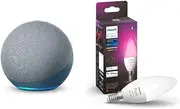 Echo (4th Gen) Smart speaker with Alexa | Twilight Blue + Philips Hue White and Colour Ambience Bluetooth Candle, E14