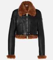 [Stella McCartney] Stella McCartney Cropped faux leather biker jacket AU 4 black
