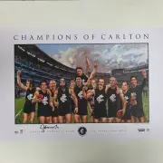 AFL CARLTON BLUES Champions of Carlton JOHN NICHOLLS HAND SIGNED 150 Year Print