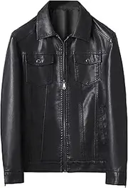 [JEShifangjiusu] Men Artificial Leather Coat Pu Coat Lightweight Shoe Locomotive Jacket With Pocket