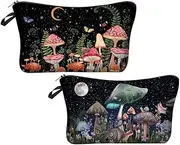 2 Pieces Funny Cosmetic Pouch for Women, Allover Printed Small Zipper Pouches Adorable Makeup Bags Roomy Toiletry Pouch Travel Accessories Organizer Gifts, Mushroom, Small