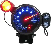 Auto Gauge Tachometer, 3.5'' Pointer Tachometer Kit Blue LED Pointer Display Tachometer Car Gauge Black Mirror Silver Ring