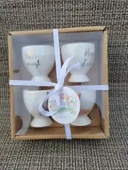 Bunny Boulevard Boxed Set Of 4 Porcelain Egg Cups NIB Bunny Motif Spring
