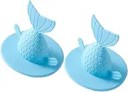 2pcs Fishtail Sink Plug Cover Odor-Proof Drain Stopper for Kitchen Bathroom Wide Rim Strainer Strong Adhesive Pad Easy to Remove and Cle