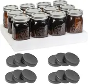 Yodecy 12 Pack 32 oz Amber Wide Mouth Mason Jars with Airtight Lids and Black Plastic Mason Jar Lids, Amber Food Storage Containers Canning Jars with Lids