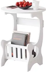 Mini Coffee Desk, Magezine and Book Rack, PVC Board End Desk, White Corner Side Table, Table Fashion Furniture, Suitable for Home Living Room Home Office ﻿