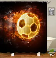 Cool Football Soccer Ball on Fire Shower Curtain
