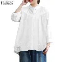 在飛比找蝦皮商城優惠-Zanzea 女式韓版九分袖拼接刺繡百褶襯衫