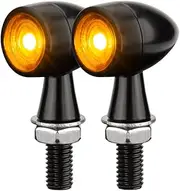 Mini Bullet LED Turn Signals for Motorcycle Mini Blinkers Small Front Rear Indicator Compatible with Harley Davidson Honda Triumph Cruiser Choppers Street Bike (Smoke-Amber)