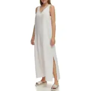 DKNY Womens White Linen Maxi Dress Size XXL Casual Boho Beachy Coastal Resort