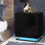 1x Artiss Bedside Table 3 Drawer LED MORI Black