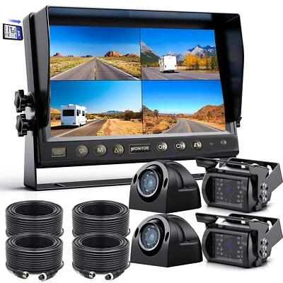4x 1080P Backup Camera System 9" DVR Monitor Reverse/Side View for RV Truck/Bus