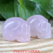 2pcs Natural rose quartz skull quartz crystal carved 1" skull gem reiki healing