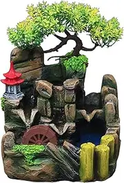Indoor Desktop Environment Creative Indoor Resin Rockery Waterfall Statue FengShui Led Water Fountain Home Garden Simulation Mountain Crafts Air Humidifier Desktop Environment Waterfall