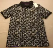ROBERT GRAHAM Altman Mens Black Geo Print 100% Cotton SS Polo Shirt NWT S $98